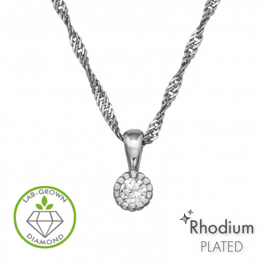 Sunburst Rimmed Pendant Rhodium Plated - 925 Sterling Silver Diamond Necklaces SD51543