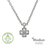 Four-Leaf Clover Pendant Rhodium Plated - 925 Sterling Silver Diamond Necklaces SD51728