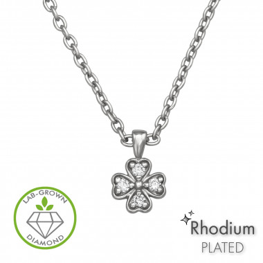 Four-Leaf Clover Pendant Rhodium Plated - 925 Sterling Silver Diamond Necklaces SD51728