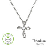 Twisted Infinity Cross Pendant Rhodium Plated - 925 Sterling Silver Diamond Necklaces SD51730