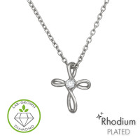 Twisted Infinity Cross Pendant Rhodium Plated - 925 Sterling Silver Diamond Necklaces SD51730 Twisted Infinity Cross Pendant Rhodium Plated - 925 Sterling Silver Diamond Necklaces SD51730