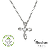 Twisted Infinity Cross Pendant Rhodium Plated - 925 Sterling Silver Diamond Necklaces SD51730