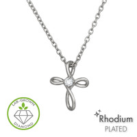 Twisted Infinity Cross Pendant Rhodium Plated - 925 Sterling Silver Diamond Necklaces SD51730 Twisted Infinity Cross Pendant Rhodium Plated - 925 Sterling Silver Diamond Necklaces SD51730