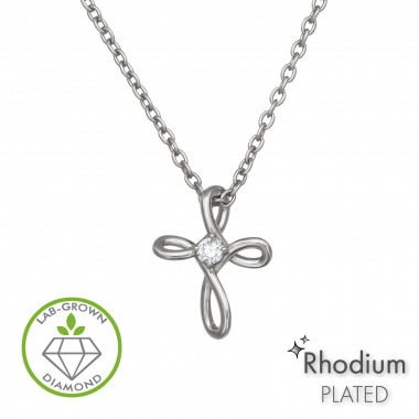 Twisted Infinity Cross Pendant Rhodium Plated - 925 Sterling Silver Diamond Necklaces SD51730
