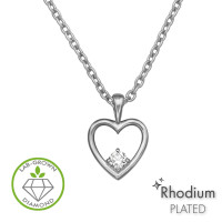 Open-Heart Pendant Rhodium Plated - 925 Sterling Silver Diamond Necklaces SD51732 Open-Heart Pendant Rhodium Plated - 925 Sterling Silver Diamond Necklaces SD51732