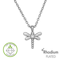 Dragonfly Pendant Rhodium Plated - 925 Sterling Silver Diamond Necklaces SD51736 Dragonfly Pendant Rhodium Plated - 925 Sterling Silver Diamond Necklaces SD51736