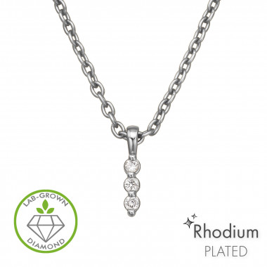 Three-Stone Drop - 925 Sterling Silver Diamond Necklaces SD51738