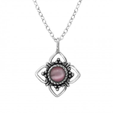 Flower - 925 Sterling Silver Necklaces with Stones SD30917