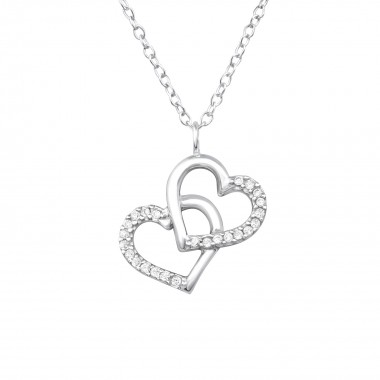 Double Heart - 925 Sterling Silver Necklaces with Stones SD32085