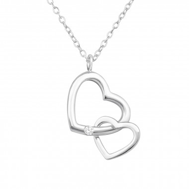 Double Heart - 925 Sterling Silver Necklaces with Stones SD34028