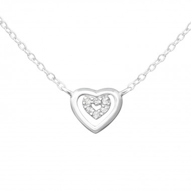 Double Heart - 925 Sterling Silver Necklaces with Stones SD36440