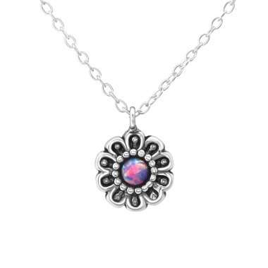 Flower - 925 Sterling Silver Necklaces with Stones SD37064