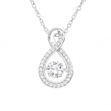 Pear With Dancing Stone - 925 Sterling Silver Necklaces with Stones SD40191