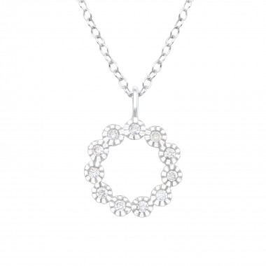 Flower - 925 Sterling Silver Necklaces with Stones SD40205