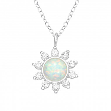 Flower - 925 Sterling Silver Necklaces with Stones SD40209