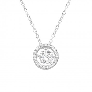 Circle With Dancing Stone - 925 Sterling Silver Necklaces with Stones SD40219