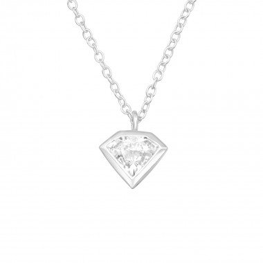 Diamond Shaped - 925 Sterling Silver Necklaces with Stones SD40410