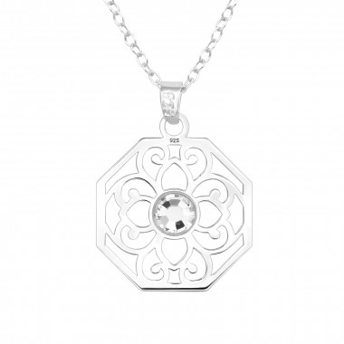 Flower - 925 Sterling Silver Necklaces with Stones SD40480