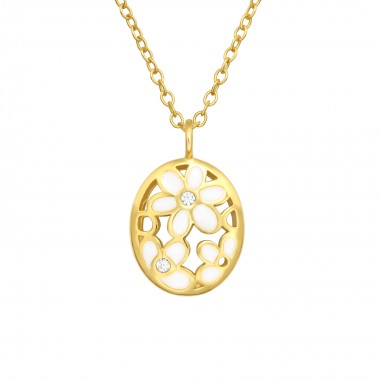 Flower - 925 Sterling Silver Necklaces with Stones SD40533