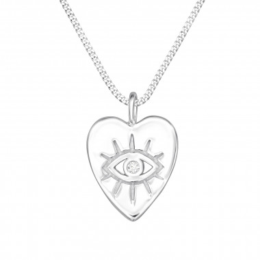 Heart And Evil Eye - 925 Sterling Silver Necklaces with Stones SD41254