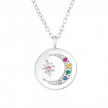 Moon And Star - 925 Sterling Silver Necklaces with Stones SD43361