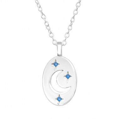 Moon And Stars - 925 Sterling Silver Necklaces with Stones SD43363