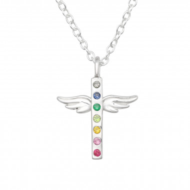 Wing Cross - 925 Sterling Silver Necklaces with Stones SD44145