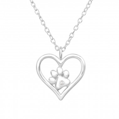 Heart And Paw Print - 925 Sterling Silver Necklaces with Stones SD44685