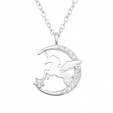 Unicorn And Moon - 925 Sterling Silver Necklaces with Stones SD45321