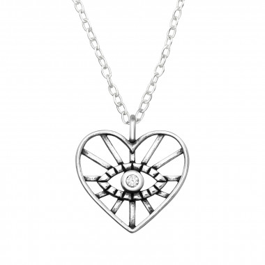 Evil Eye Heart - 925 Sterling Silver Necklaces with Stones SD46274