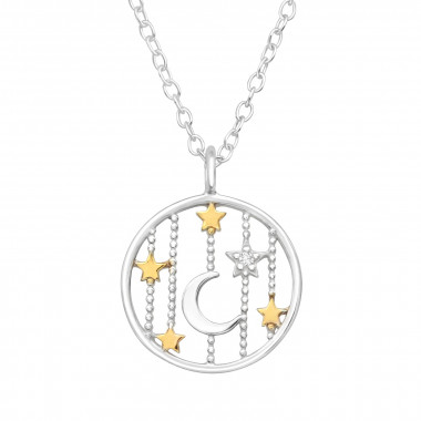 Moon And Stars - 925 Sterling Silver Necklaces with Stones SD46494