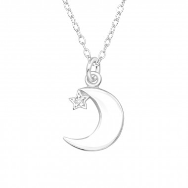 Moon With Star - 925 Sterling Silver Necklaces with Stones SD46699