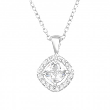 Cushion Halo - 925 Sterling Silver Necklaces with Stones SD46703