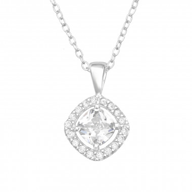 Cushion Halo - 925 Sterling Silver Necklaces with Stones SD46703