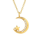 Moon And Star - 925 Sterling Silver Necklaces with Stones SD47821