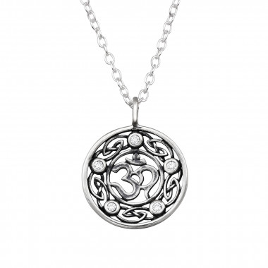 Om Symbol - 925 Sterling Silver Necklaces with Stones SD48254