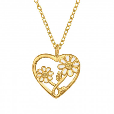 Heart With Sun Flower - 925 Sterling Silver Necklaces with Stones SD49479