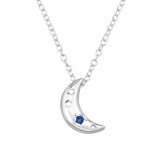 Crescent Moon With Stars - 925 Sterling Silver Necklaces with Stones SD49671