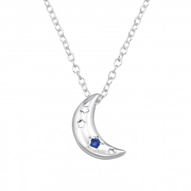 Crescent Moon With Stars - 925 Sterling Silver Necklaces with Stones SD49671