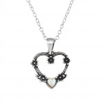 Open Heart With Flowers And Heart - 925 Sterling Silver Necklaces with Stones SD50262 Open Heart With Flowers And Heart - 925 Sterling Silver Necklaces with Stones SD50262