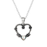 Open Heart With Flowers And Heart - 925 Sterling Silver Necklaces with Stones SD50262