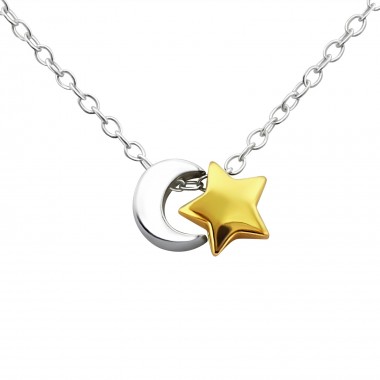 Moon and Star - 925 Sterling Silver Silver Necklaces SD21918
