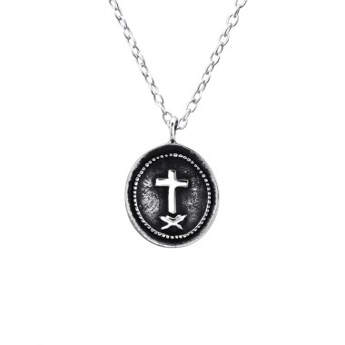 Cross Coin - 925 Sterling Silver Silver Necklaces SD23574