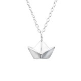 Origami Boat - 925 Sterling Silver Silver Necklaces SD25831