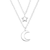Moon And Star Layered - 925 Sterling Silver Silver Necklaces SD32998