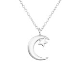Moon And Star - 925 Sterling Silver Silver Necklaces SD34038
