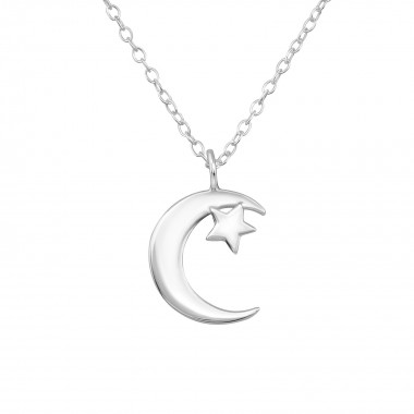 Moon And Star - 925 Sterling Silver Silver Necklaces SD34038