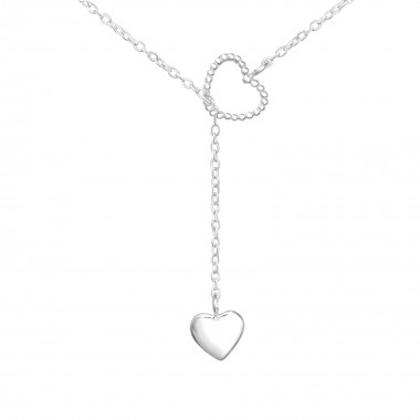 Double Heart Y - 925 Sterling Silver Silver Necklaces SD36227