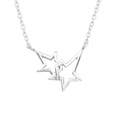Double Star - 925 Sterling Silver Silver Necklaces SD37241