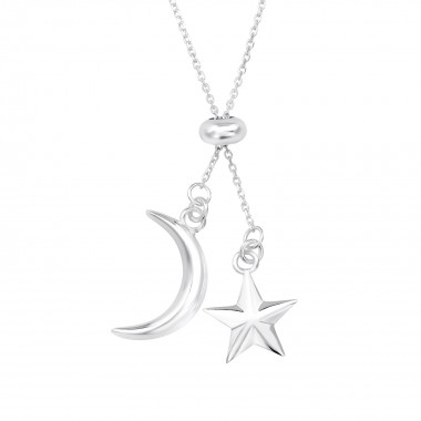 Moon & Star - 925 Sterling Silver Silver Necklaces SD39623